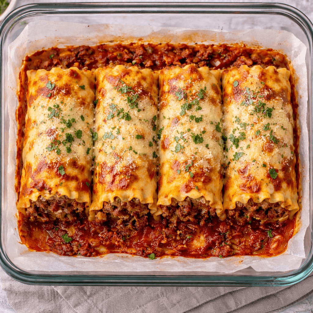 Serowe roladki lasagne z wołowiną
